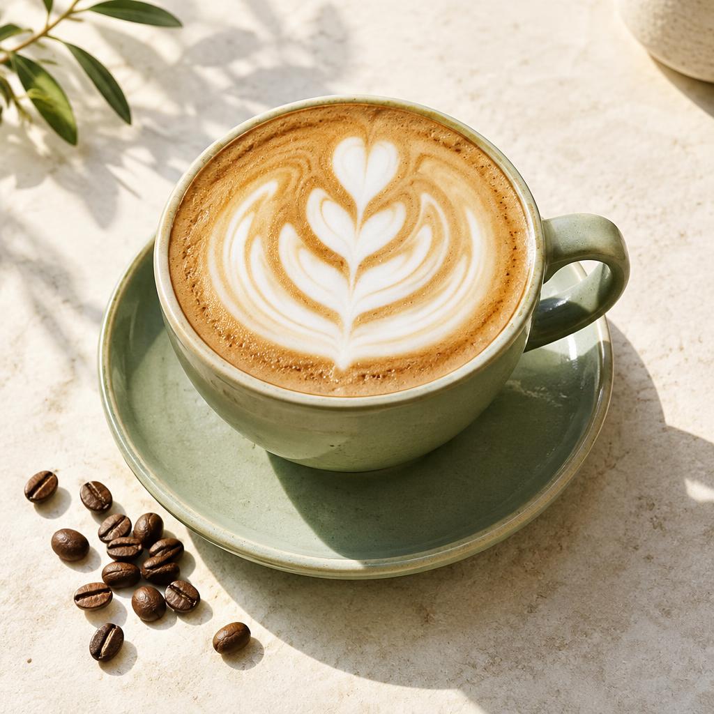 Latte art dalam cangkir hijau